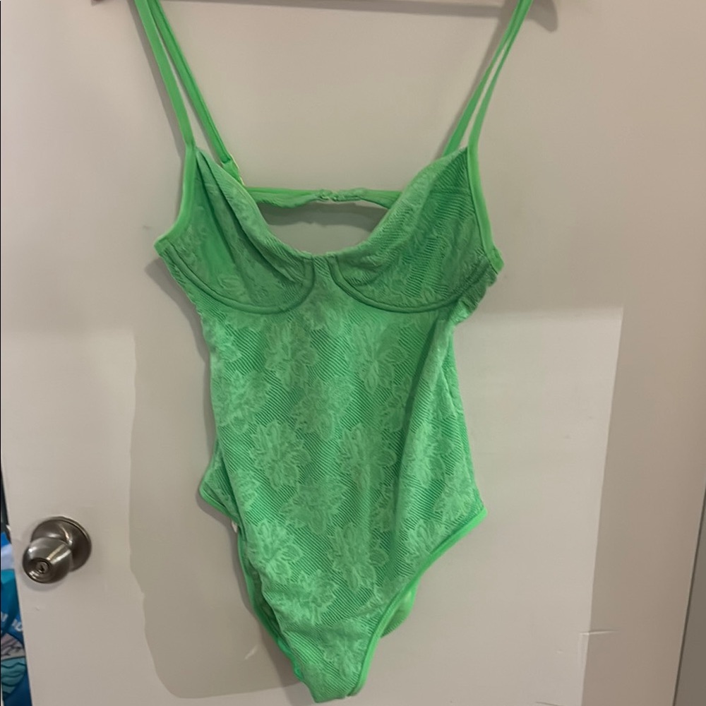 Green Neon Lace one piece swimsuit - Picture 5 of 6